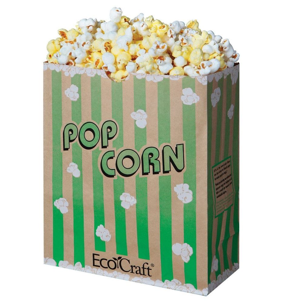Bagcraft Ecocraft Green Stripe Theater Popcorn Bag, 130 Ounce Capacity -- 500 Per Case