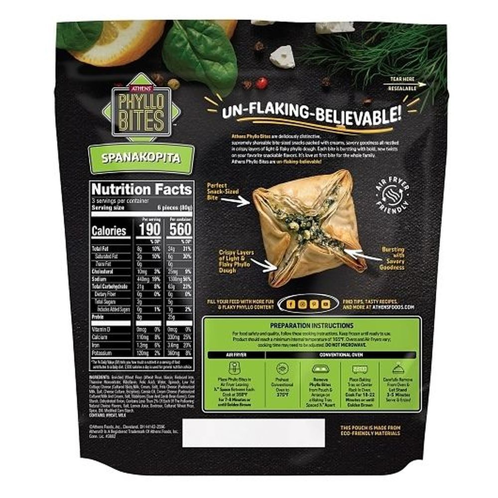 Athens Resealable Phyllo Bites Spanakopita, 8.4 Ounce -- 8 Per Case