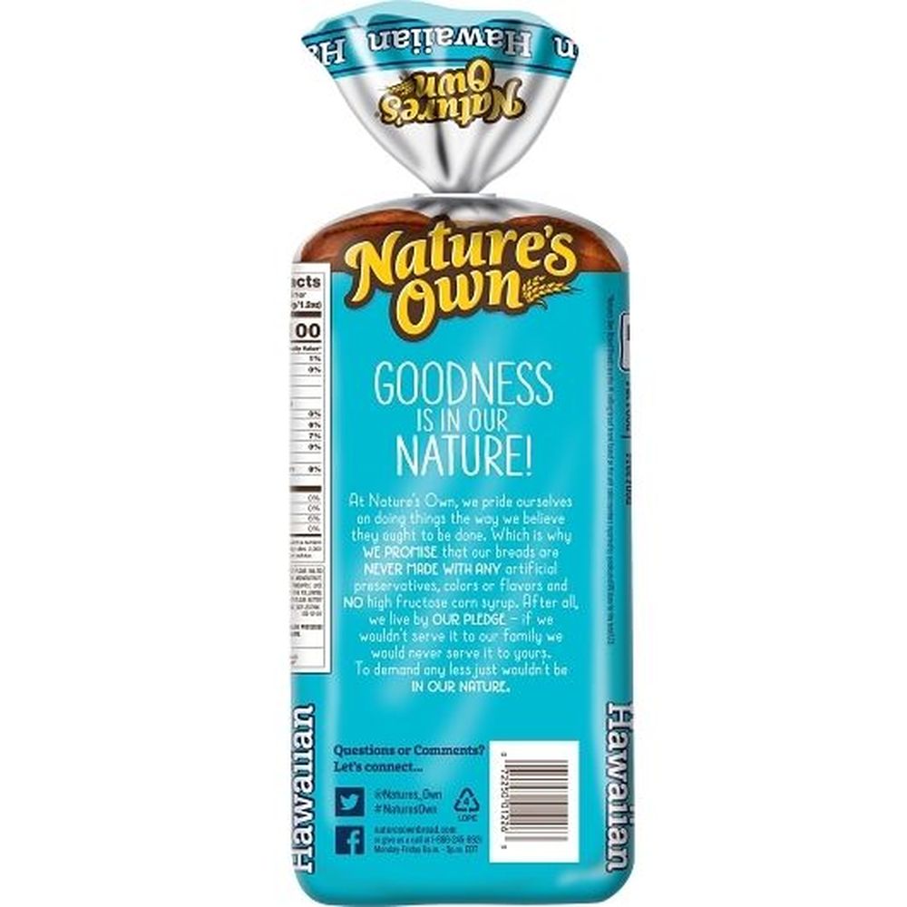 Nature's Own Oval Hawaiian Bread, 27 Ounce -- 8 Per Case