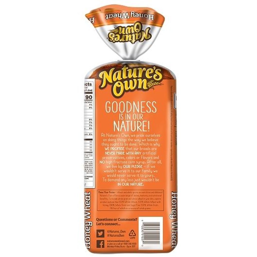 Nature's Own Premium Oval Honey Wheat Bread, 27 Ounce -- 8 Per Case