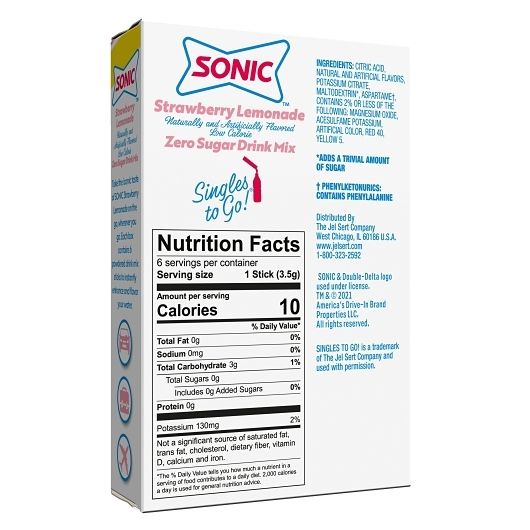 Sonic Strawberry Lemonade Singles To Go Drink Mix, 6 Count -- 12 Per Case
