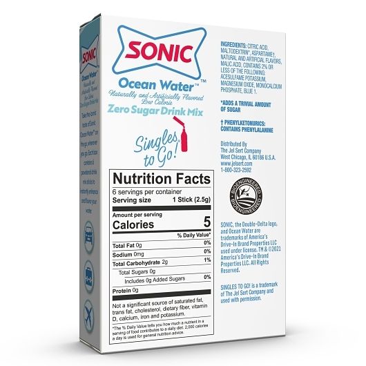 Sonic Ocean Water Singles To Go Drink Mix, 6 Count -- 12 Per Case