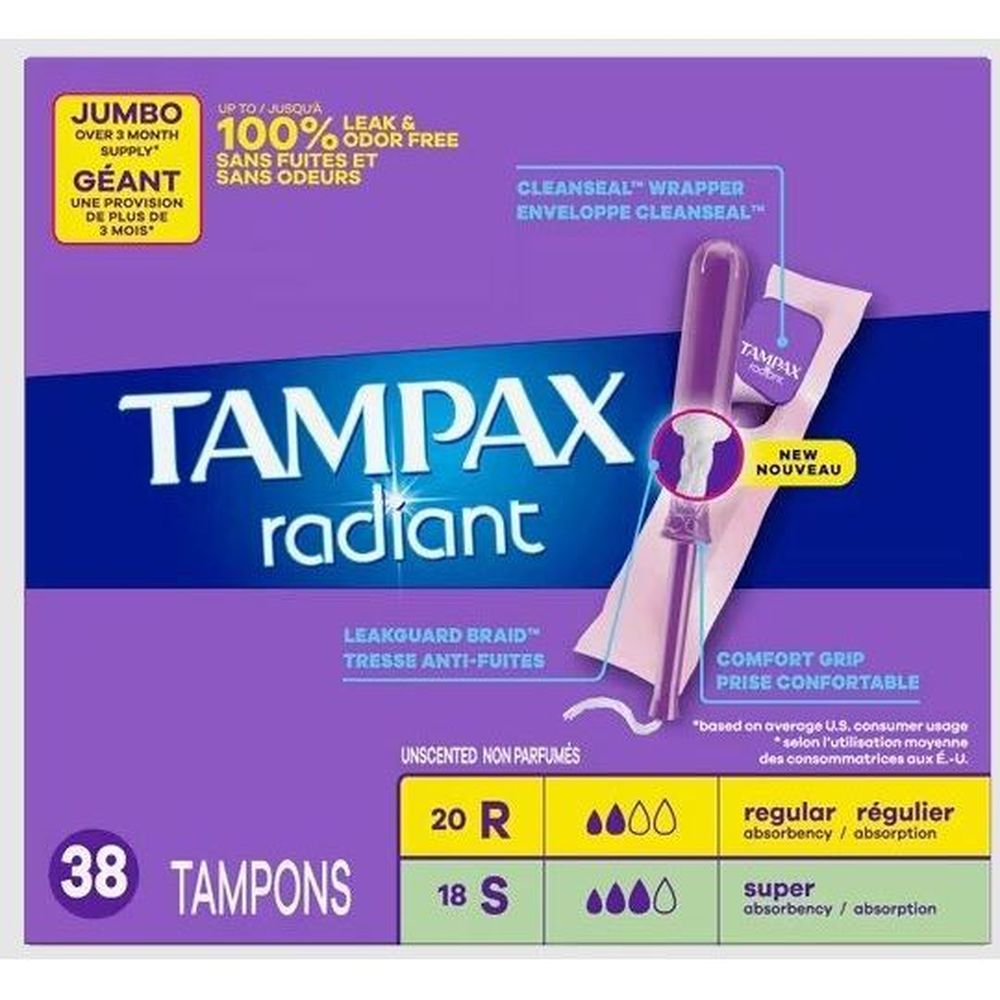 Tampax Radiant Duo Pack Regular/super Tampons, 38 Count -- 6 Per Case