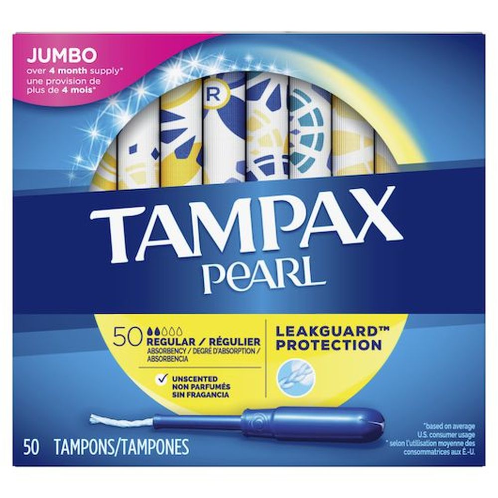 Tampax Pearl Regular Unscented Tampons, 50 Count -- 8 Per Case