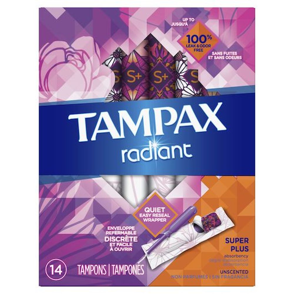 Tampax Super Plus Radiant Tampons, 14 Count -- 12 Per Case