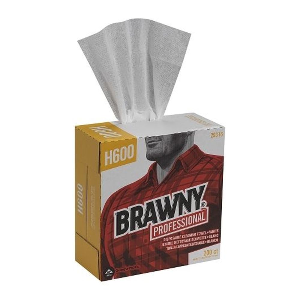 Brawny Professional H600 White Disposable Cleaning Towel, 2000 Count -- 10 Per Case