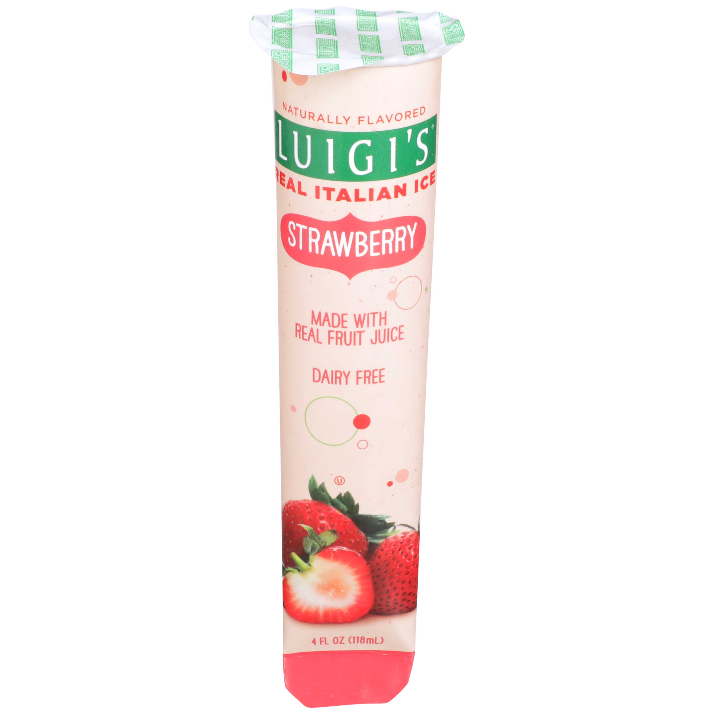 Luigis Real Italian Ice Strawberry Squeeze Tube, 4 Ounce -- 24 per case.