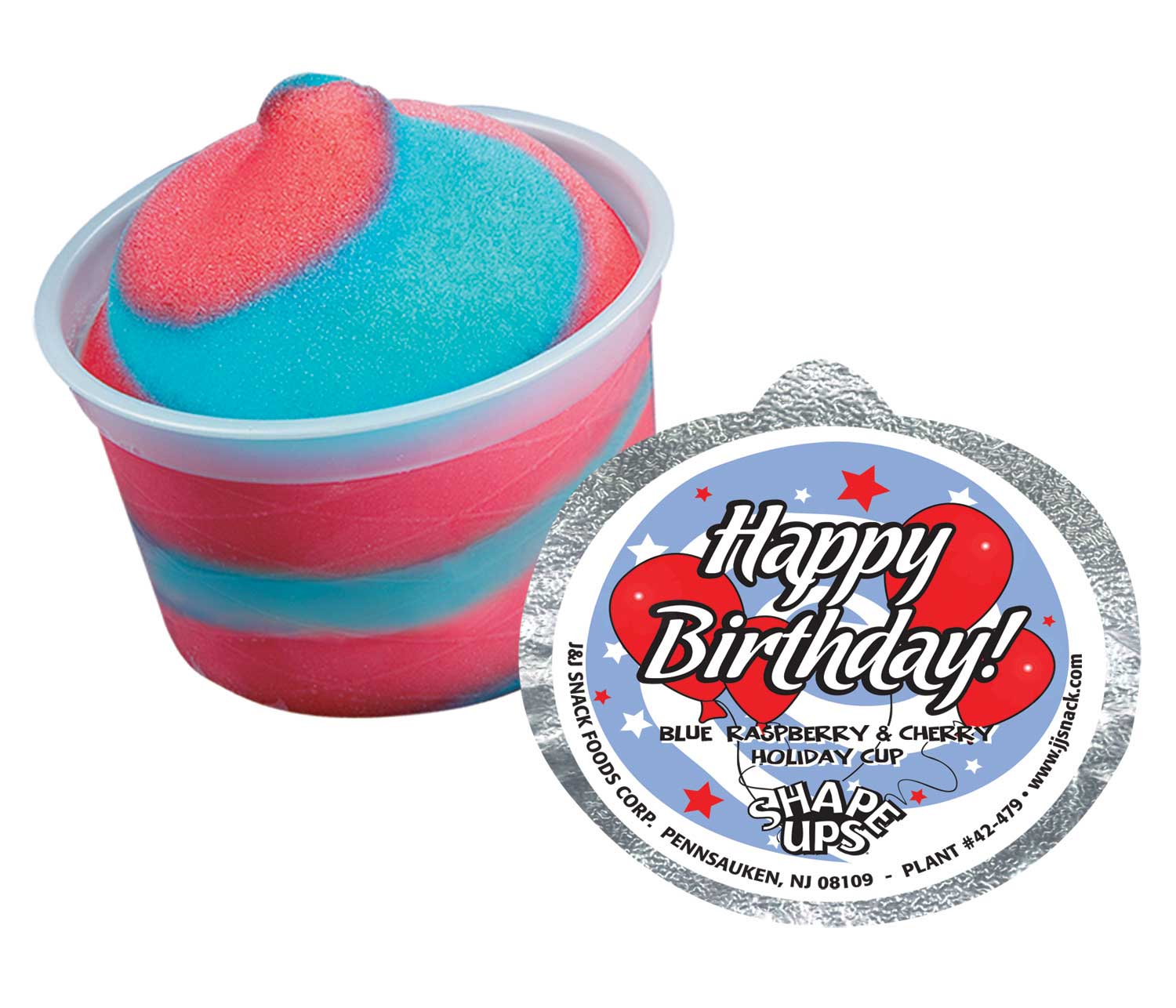 Shape Ups Holiday Theme Blue Raspberry and Cherry Swirl Happy Birthday Cups, 4.4 Ounce -- 96 per case