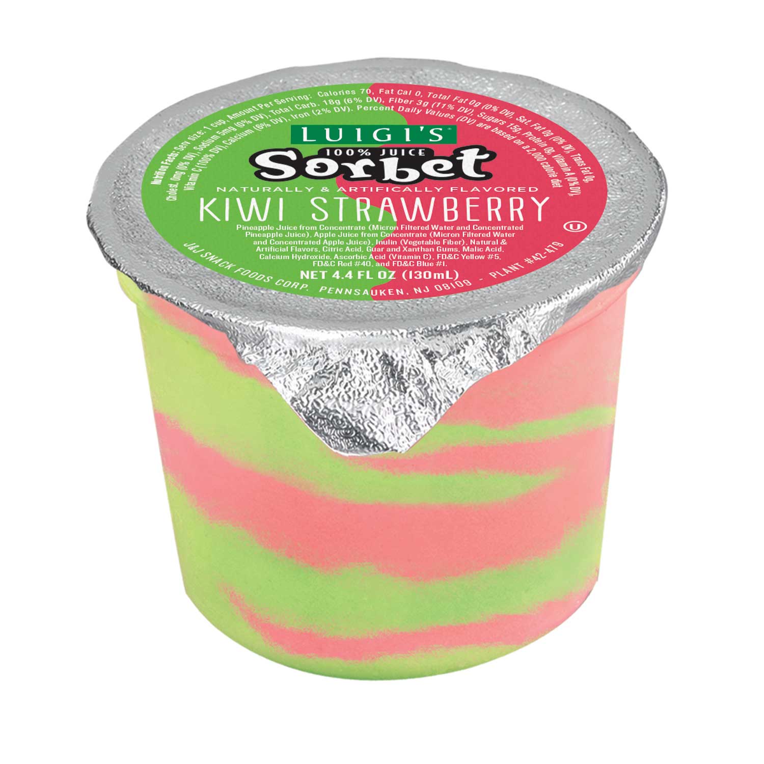 Luigis Strawberry Kiwi Swirl Sorbet Cup, 4.4 Fluid Ounce -- 96 per case.