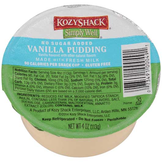 Kozy Shack Vanilla Pudding No Sugar Added, 4 Ounce -- 48 Per Case