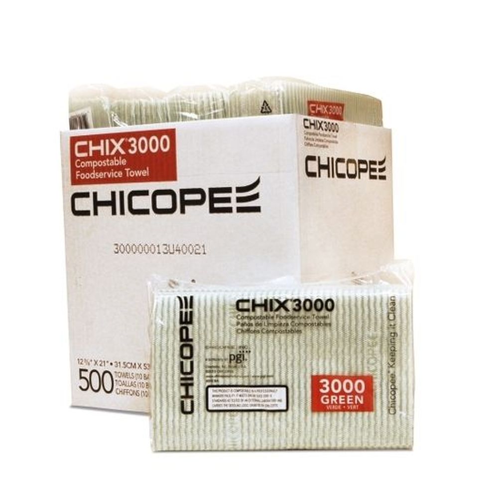 Chicopee Chix 3000 Light Duty Green Wavy Line Food Service Cleaning Towel -- 500 Per Case