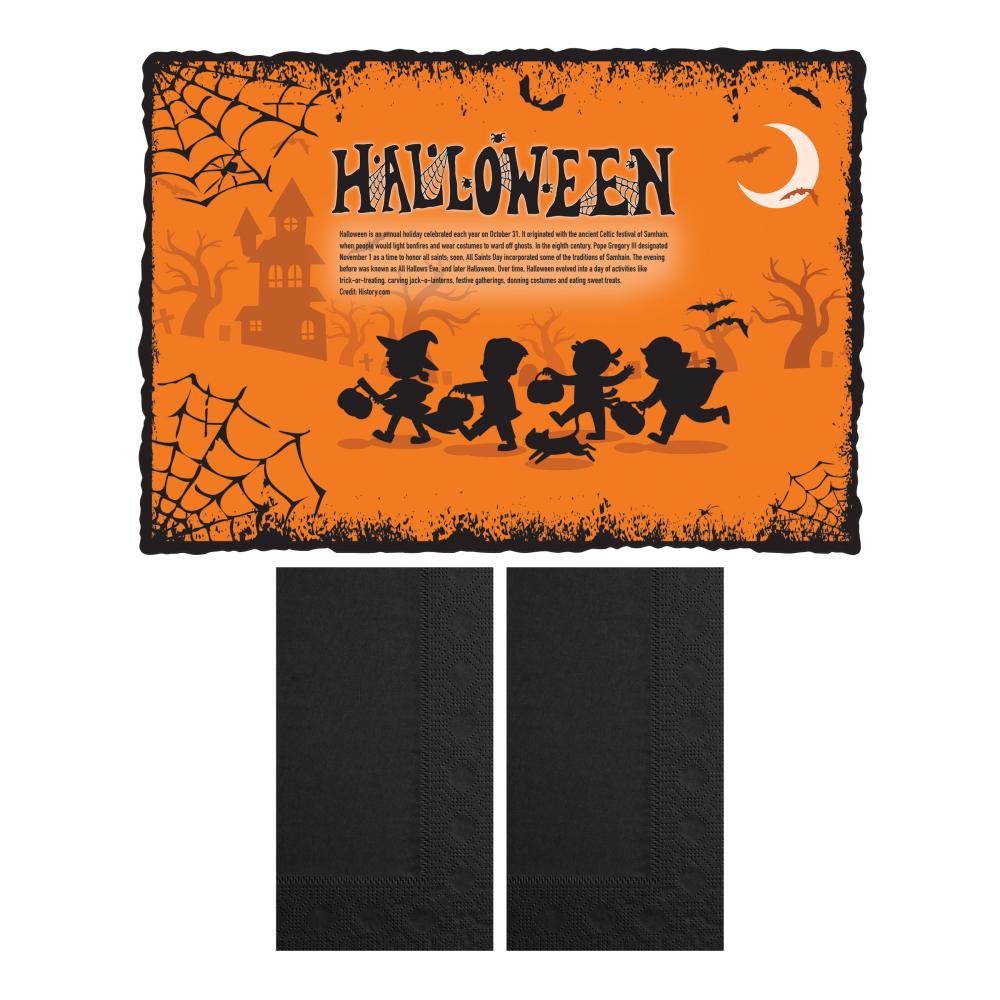 Hoffmaster Paper Halloween Placemat And Coordinating Dinner Napkin Kit, Combo Pack -- 500 Per Case