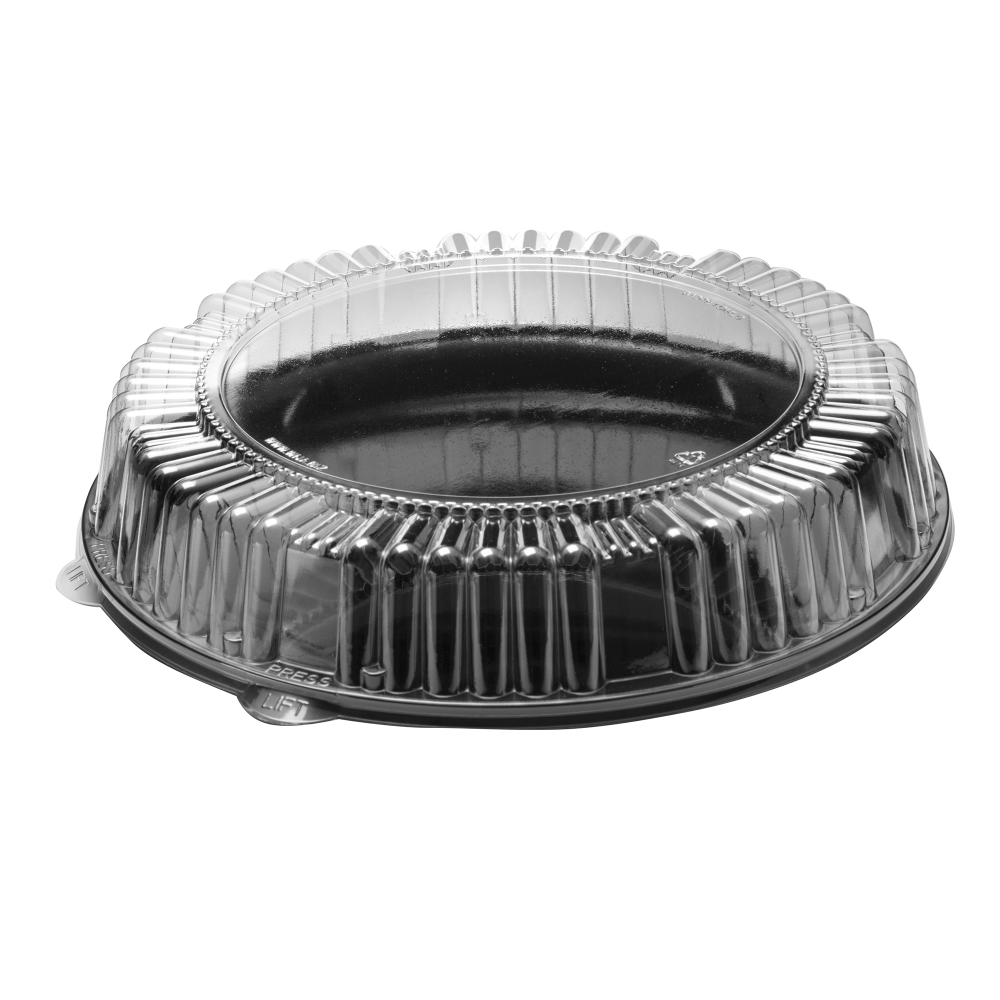Wna Checkmate Black Round High Edge Rigid Tray With Dome Lid Combo, 12 Inch -- 25 Per Case