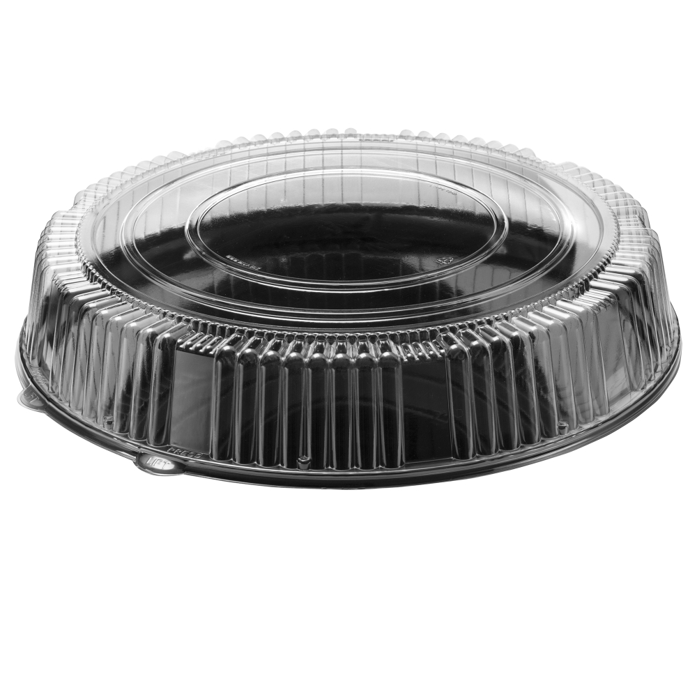 Wna Checkmate Black Round High Edge Rigid Tray With Dome Lid Combo, 18 Inch -- 25 Per Case