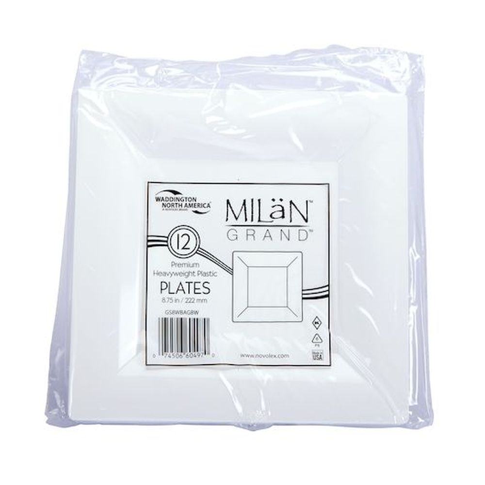 Wna Milan Grand 8.75 Inch White Premium Heavyweight Plastic Plate, 12 Count -- 14 Per Case