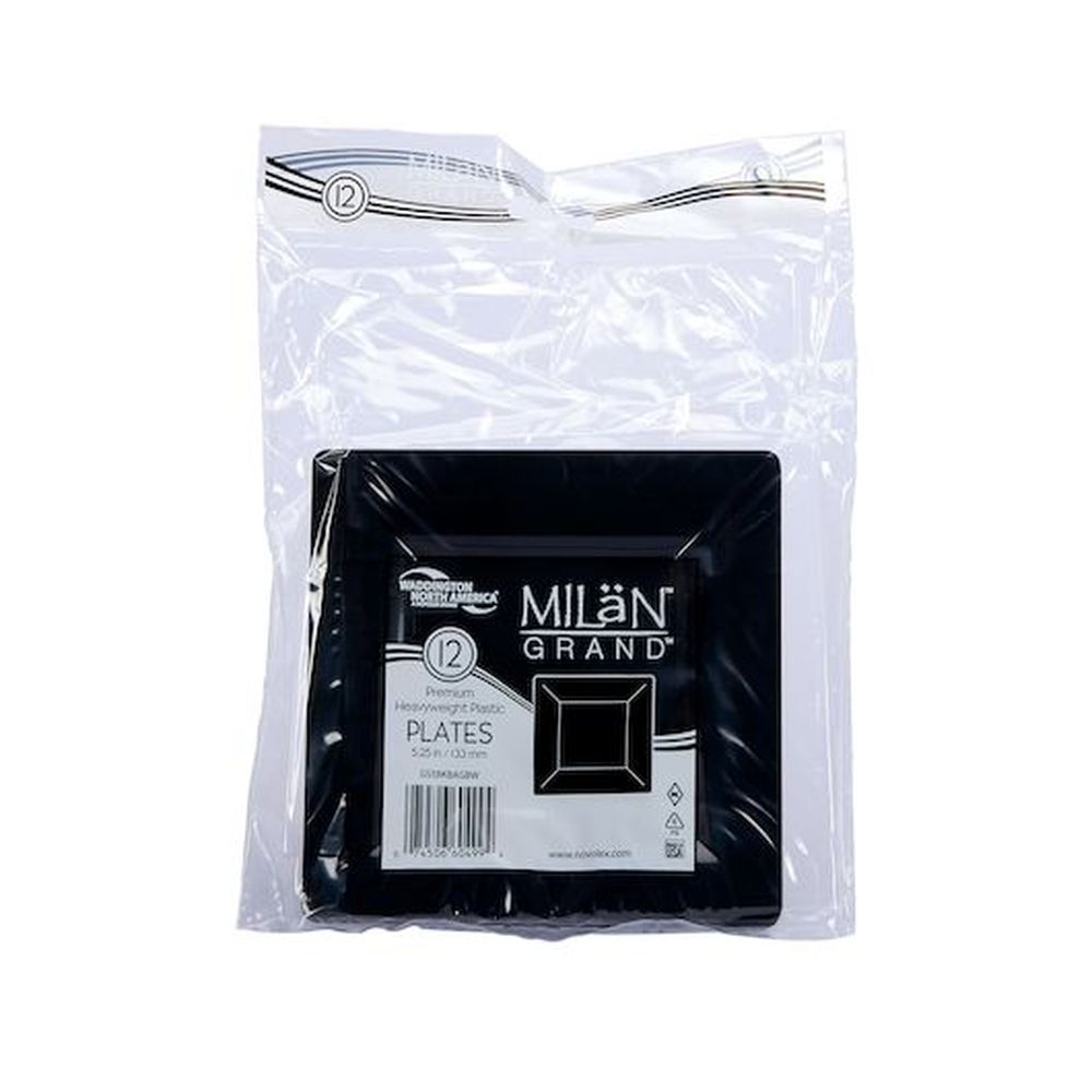 Wna Milan Grand 5.25 Inch Black Premium Heavyweight Plastic Plate, 12 Count -- 14 Per Case