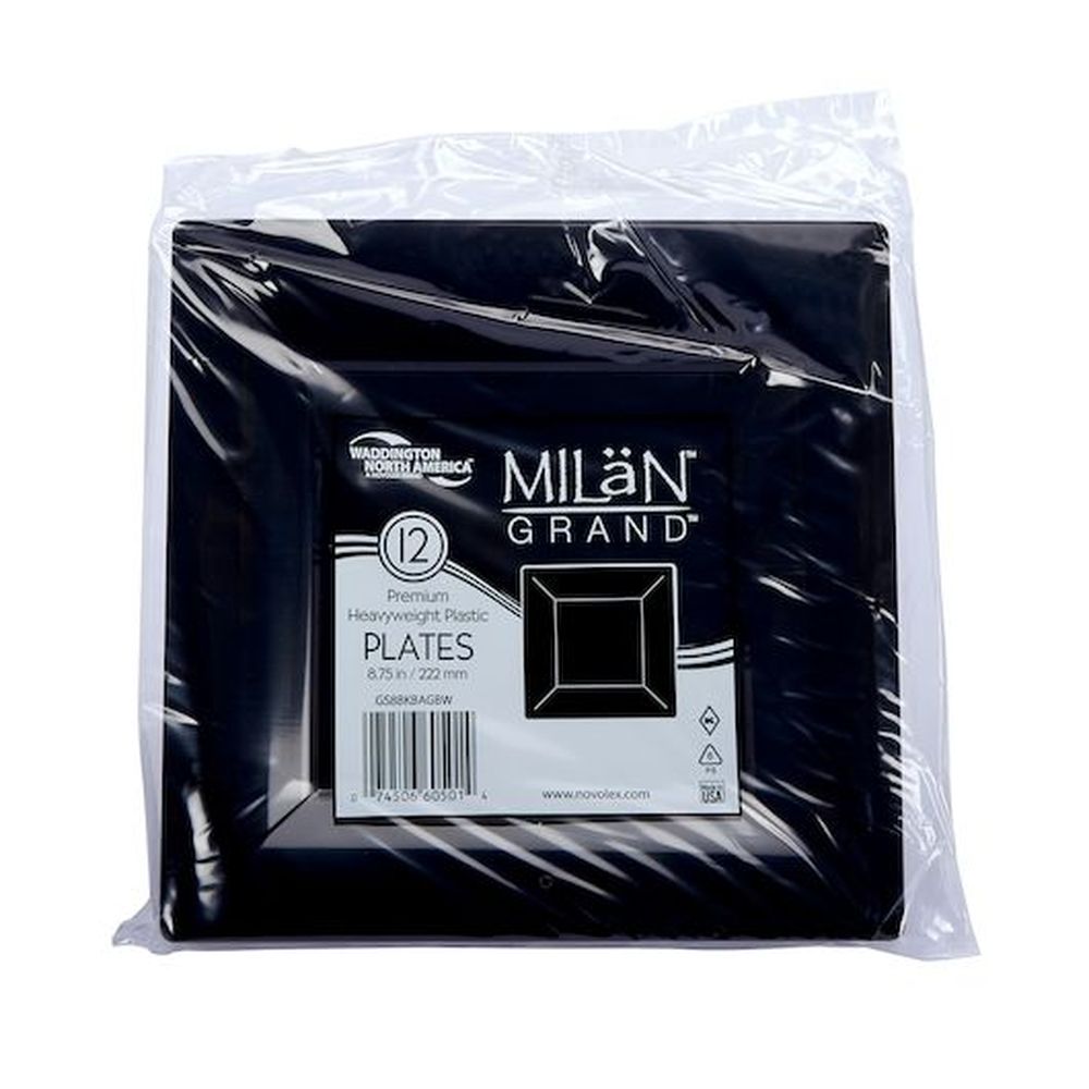Wna Milan Grand 8.75 Inch Black Premium Heavyweight Plastic Plate, 12 Count -- 14 Per Case
