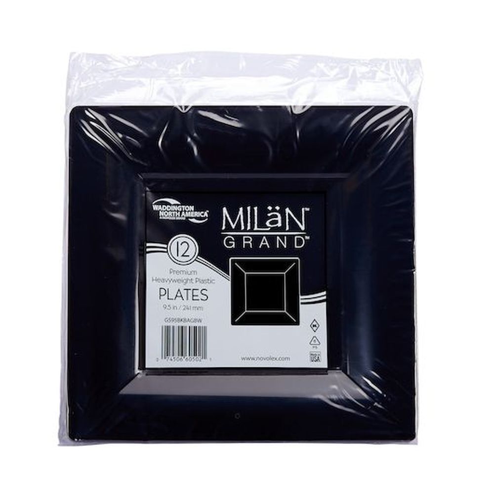 Wna Milan Grand 9.5 Inch Black Premium Heavyweight Plastic Plate, 12 Count -- 10 Per Case