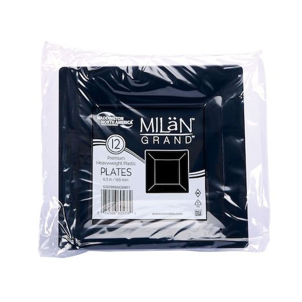 Wna Milan Grand 6.75 Inch Black Premium Heavyweight Plastic Plate, 12 Count -- 14 Per Case