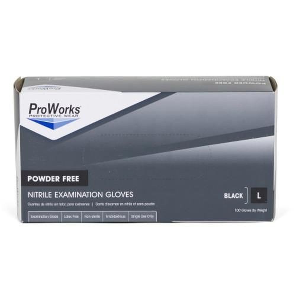 Proworks Black Large 5 Mil Powder Free Nitrile Exam Gloves -- 1000 Per Case