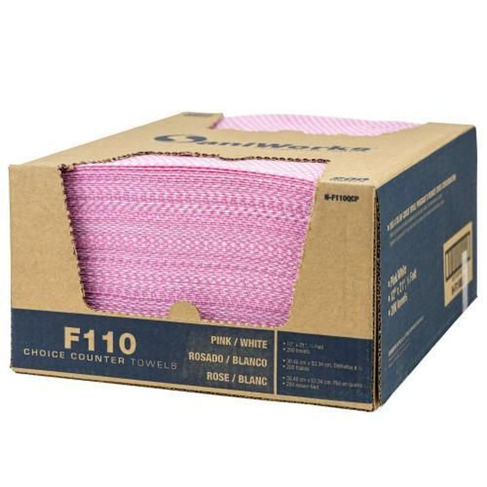 Sani Works 1/4 Fold Pink White Poly Rayon Choice Counter Towel, 12 X 21 Inch -- 200 Per Case