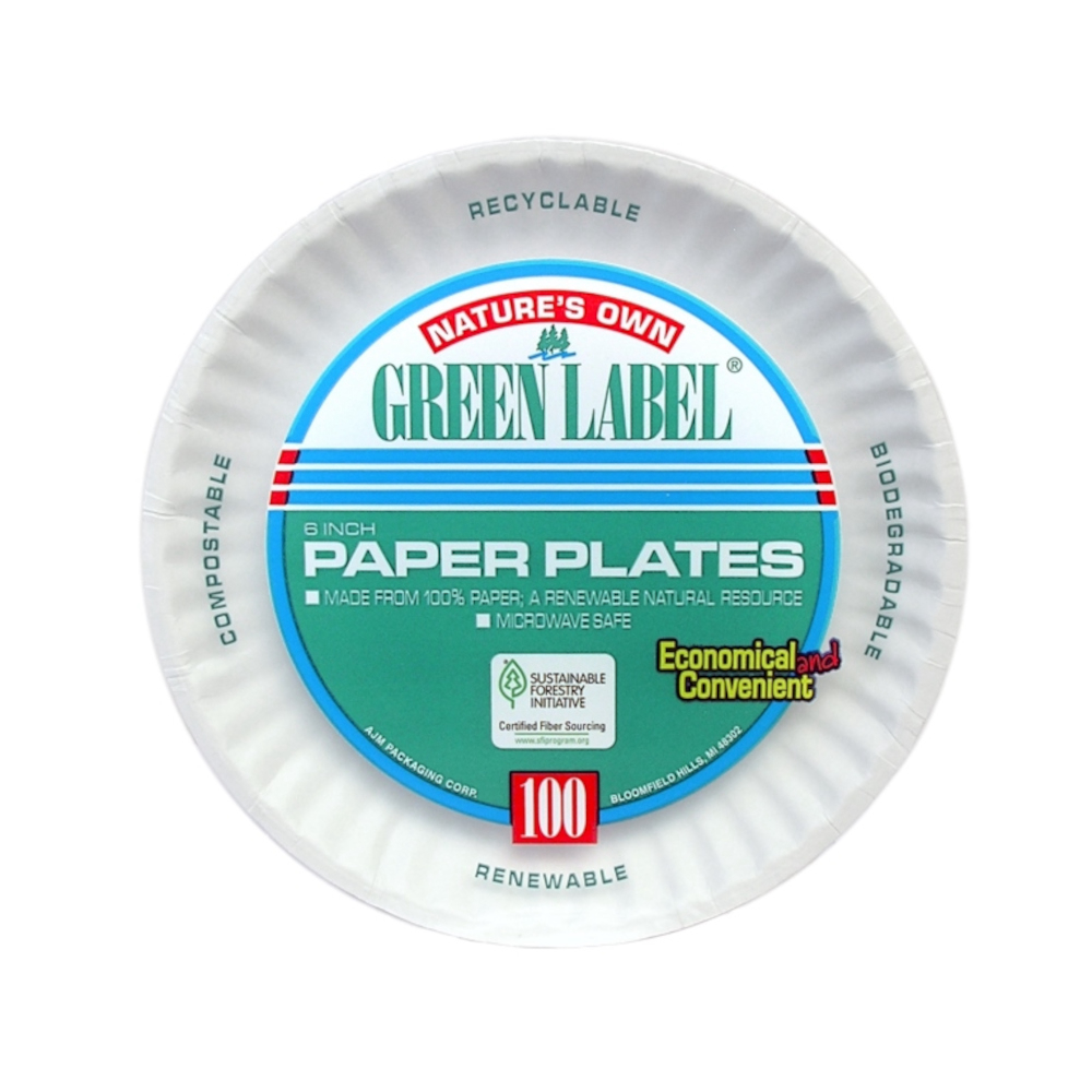 AJM Packaging Uncoated Green Label 9'' Paper Plate Case FoodServiceDirect
