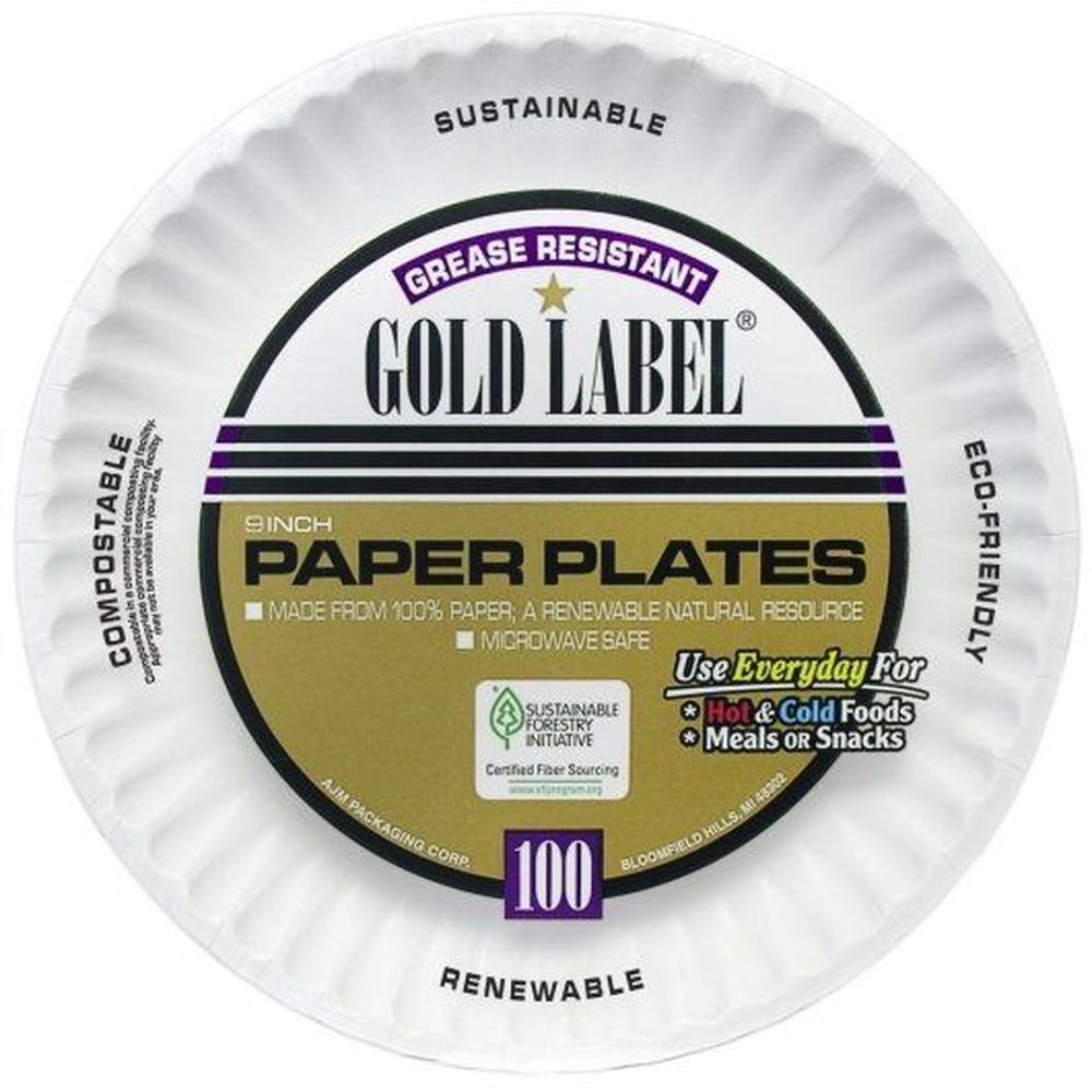 Gold Label Grease Resistant 9 Inch Coated Paper Plates, 100 Count -- 12 Per Case