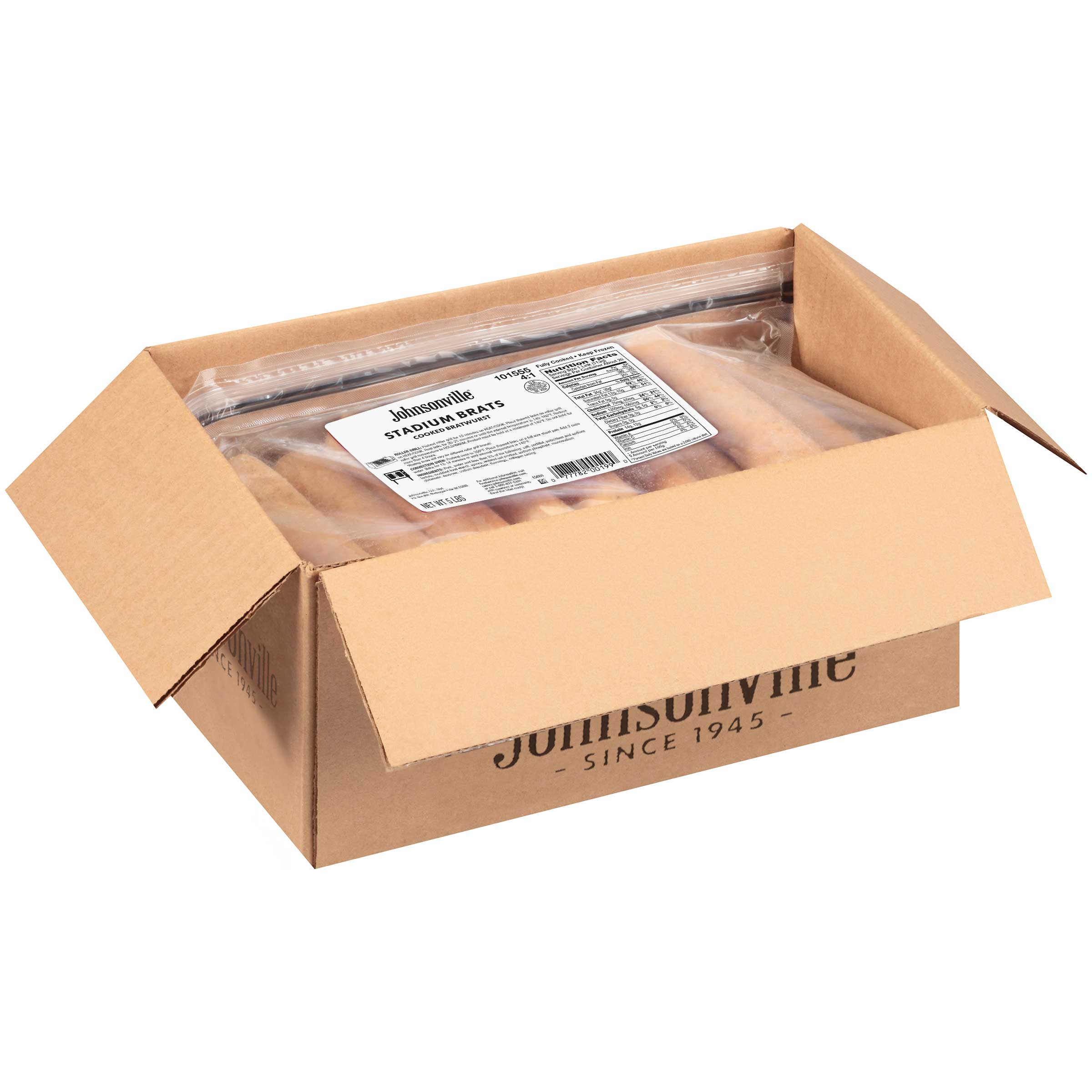 Johnsonville 4 1 Stadium Style Cooked Bratwurst, 80 Ounce -- 2 per case.