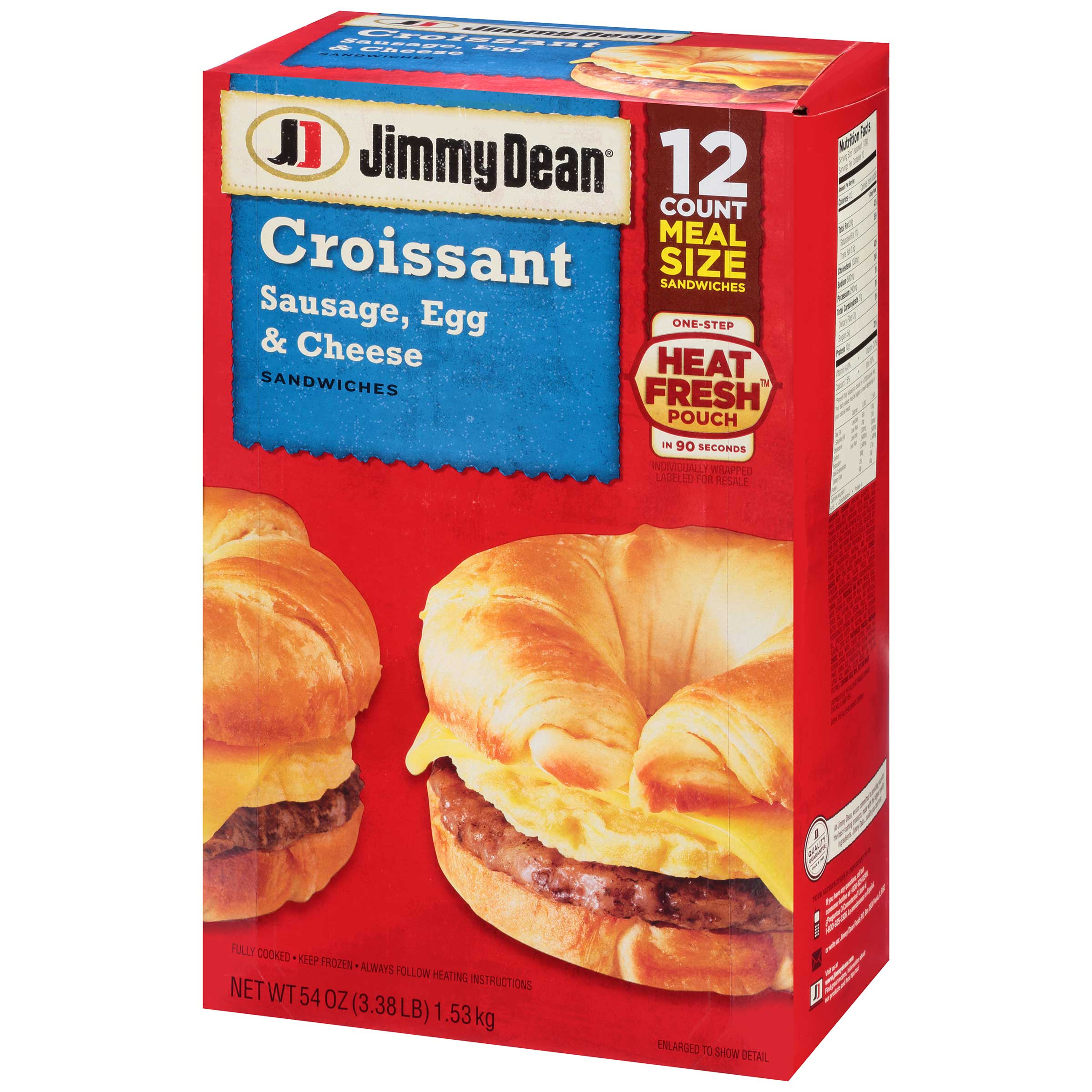 Jimmy Dean Sausage Egg and Cheese Croissant Sandwich, 3.375 Pound -- 12 per case.