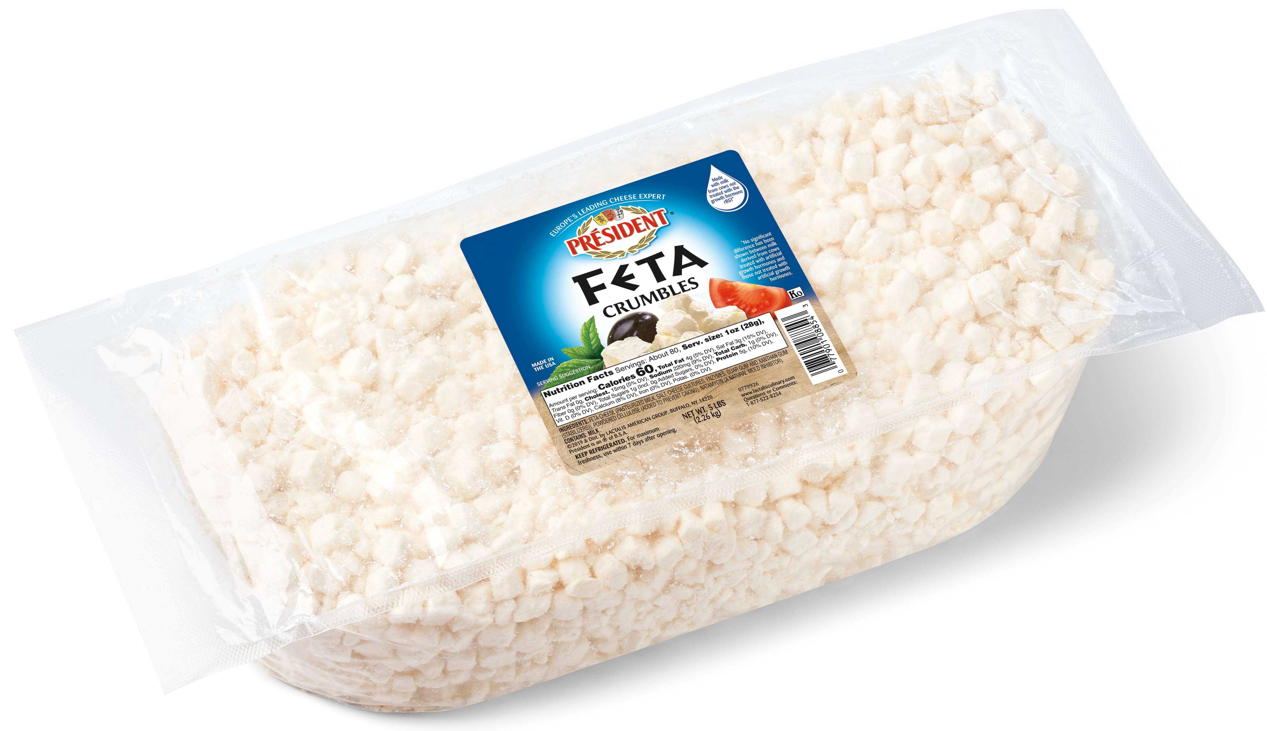 President Plain Feta Crumbles, 5 Pound -- 2 Per Case