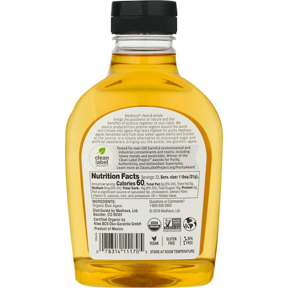 Madhava Organic Agave Nectar, 17 Ounce -- 6 Per Case