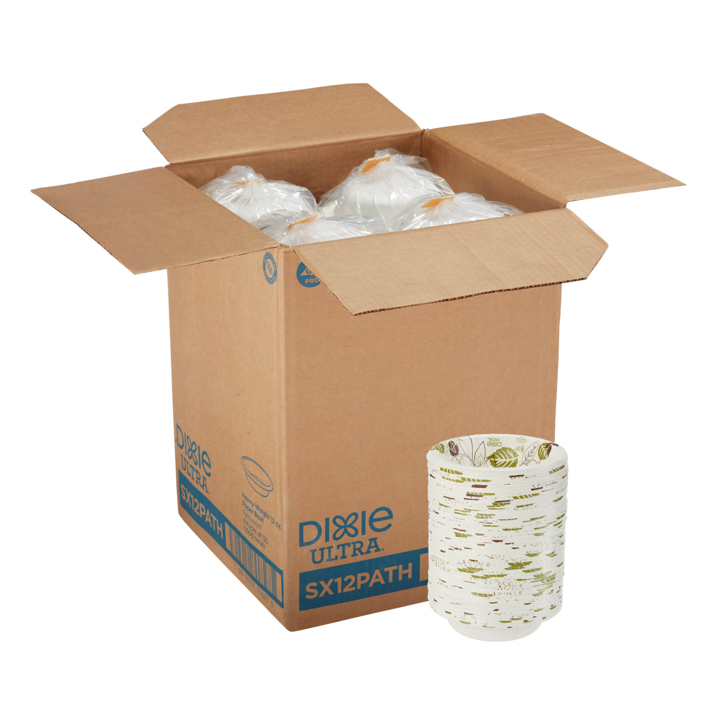 Pathways Heavyweight Paper Bowls, 12 oz, Green/Burgundy, 1,000/Carton