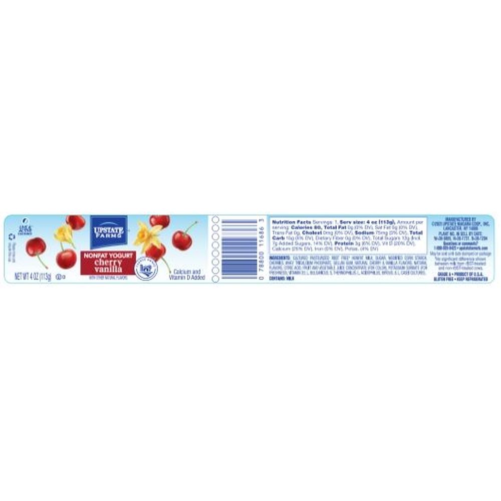 Upstate Farms Nonfat Cherry Vanilla Yogurt, 4 Ounce -- 48 Per Case