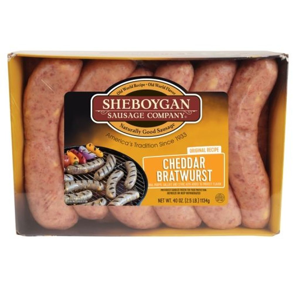 Sheboygan Bratwurst De Cheddar Cruda Con Receta Original, 2.5 Libras -- 6 Por Caja
