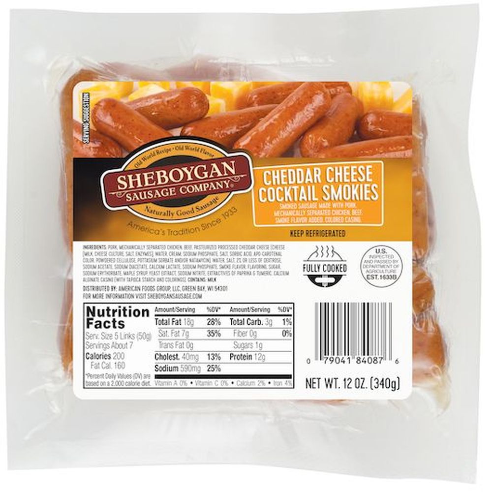 Sheboygan Salchichas Cocteleras Ahumadas Con Queso Cheddar Completamente Cocidas, 0.75 Libra -- 12 Por Caja
