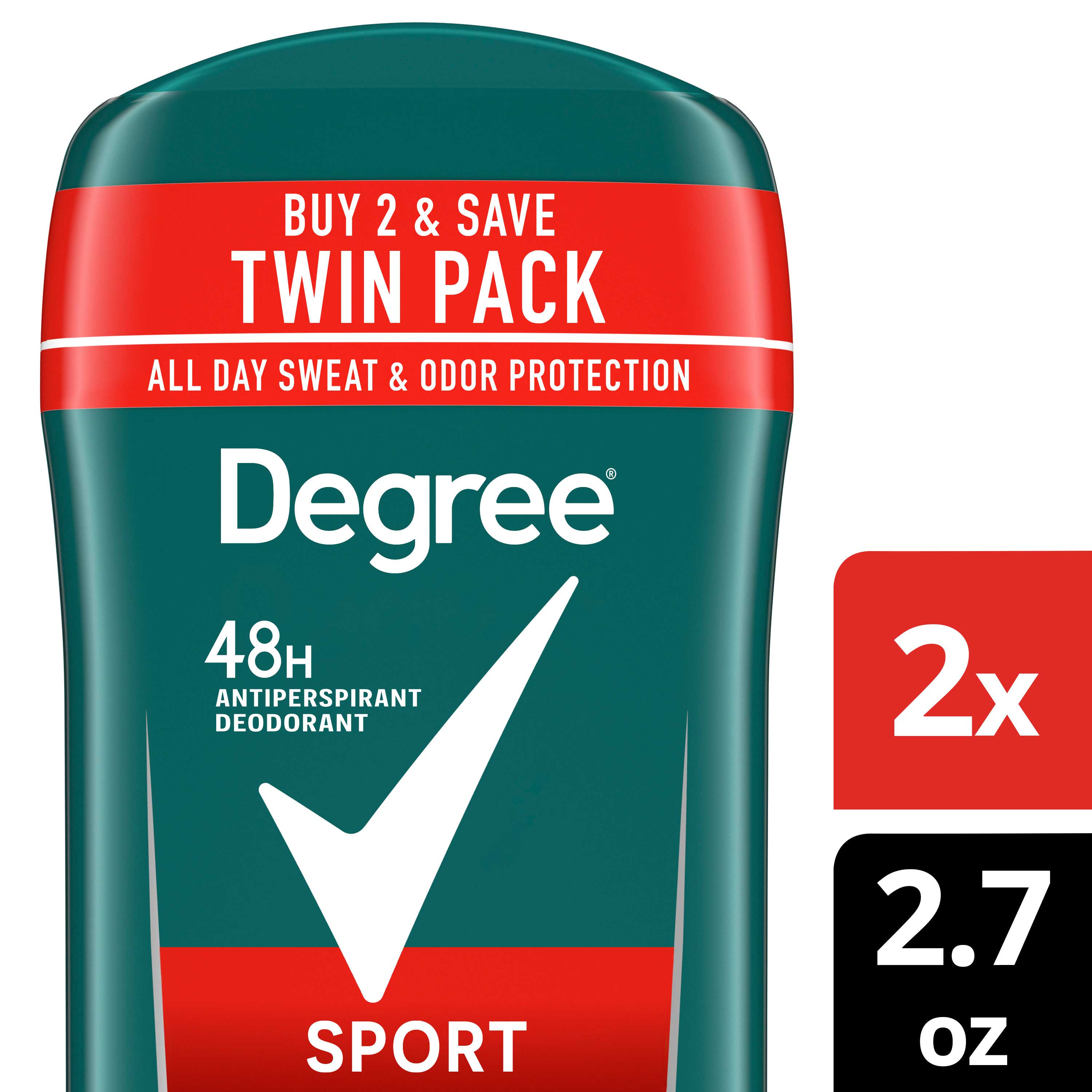 Degree Men Original Protection Sport Antiperspirant Deodorant, Twin Pack, 5.4 Ounce -- 6 Per Case