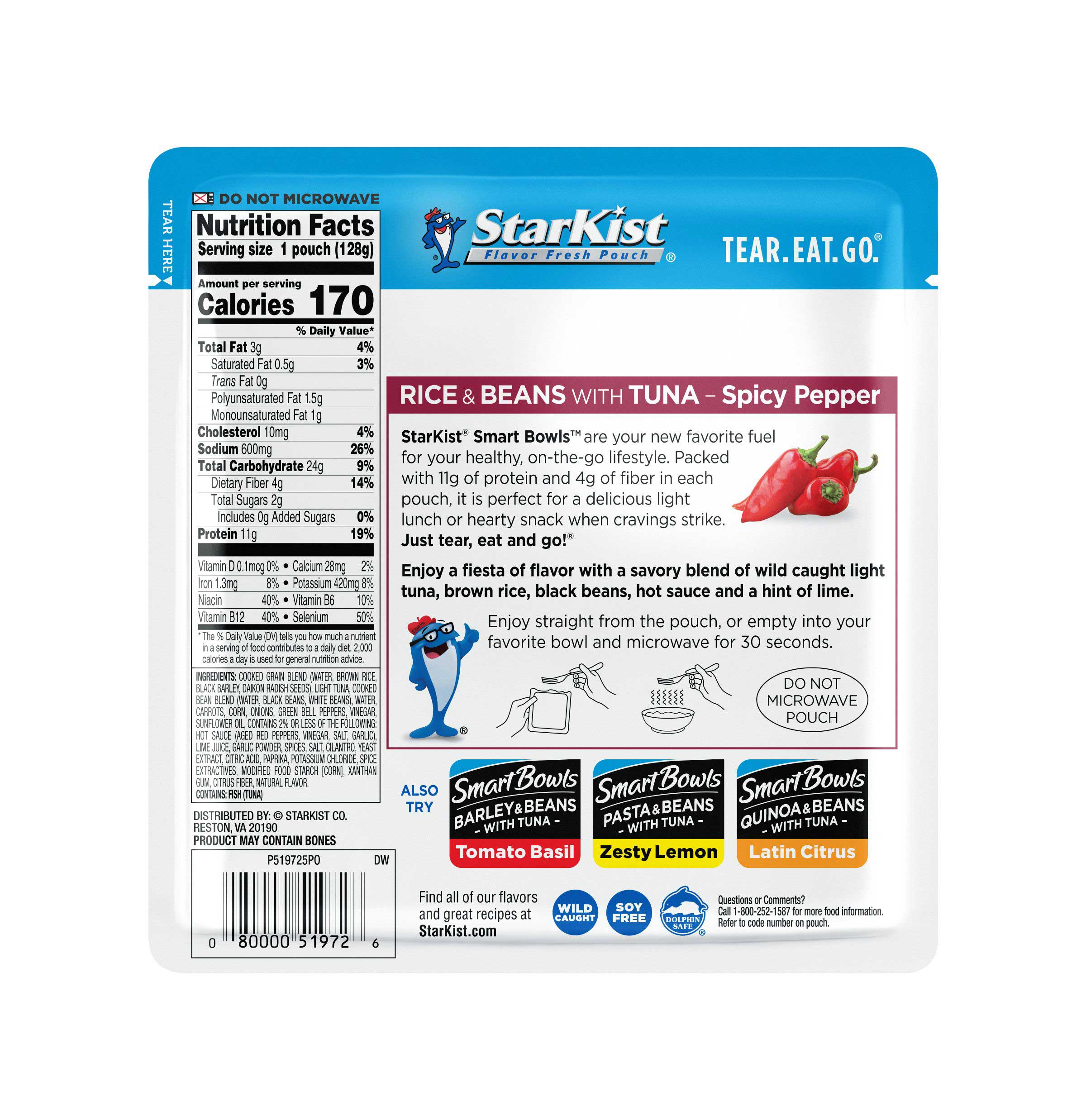 Starkist Smart Bowls Tuna, Rice & Beans Spicy Pepper, 4.5 Ounce -- 12 Per Case