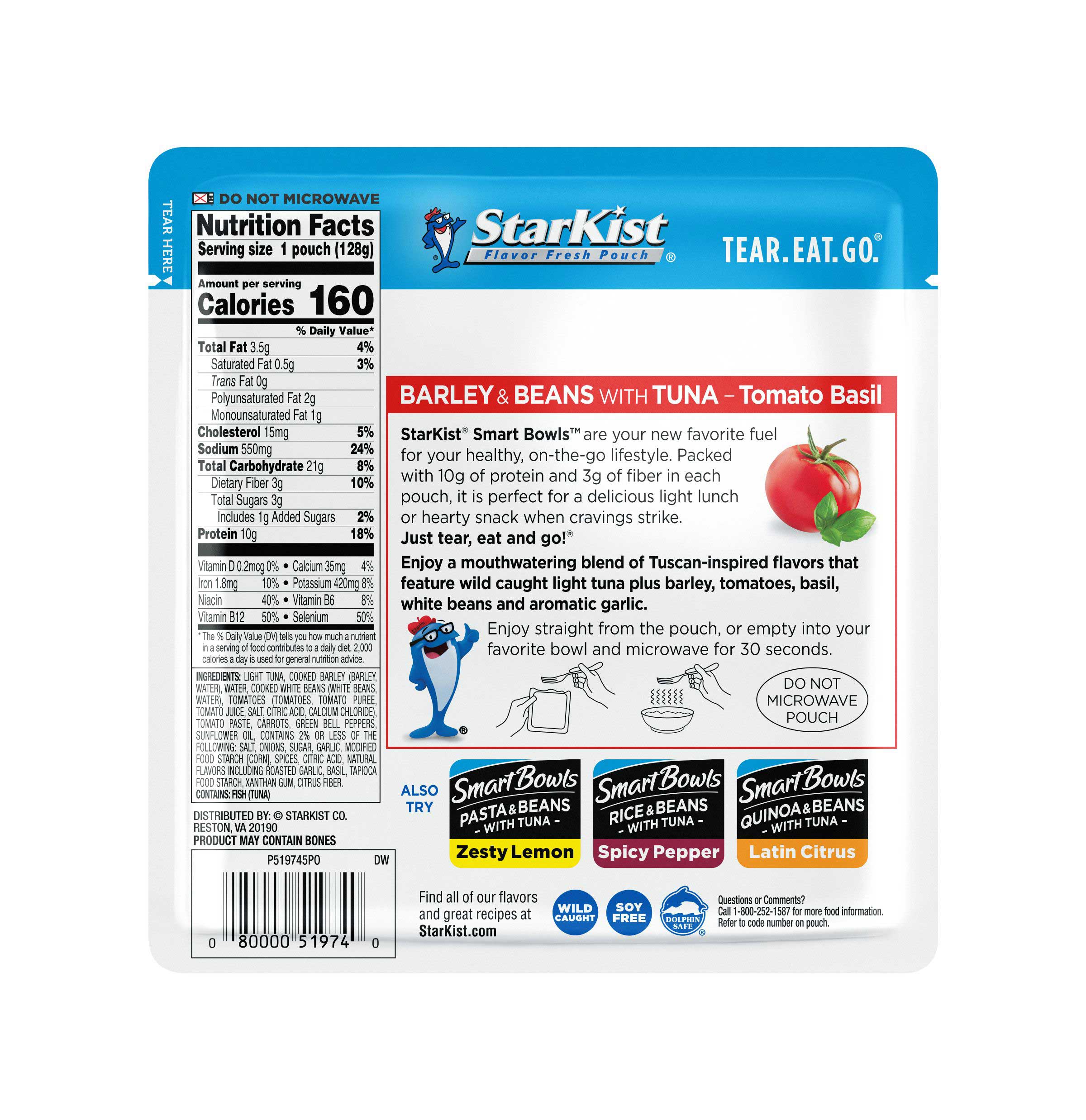 Starkist Smart Bowls Tuna, Barley & Beans Tomato Basil, 4.5 Ounce -- 12 Per Case