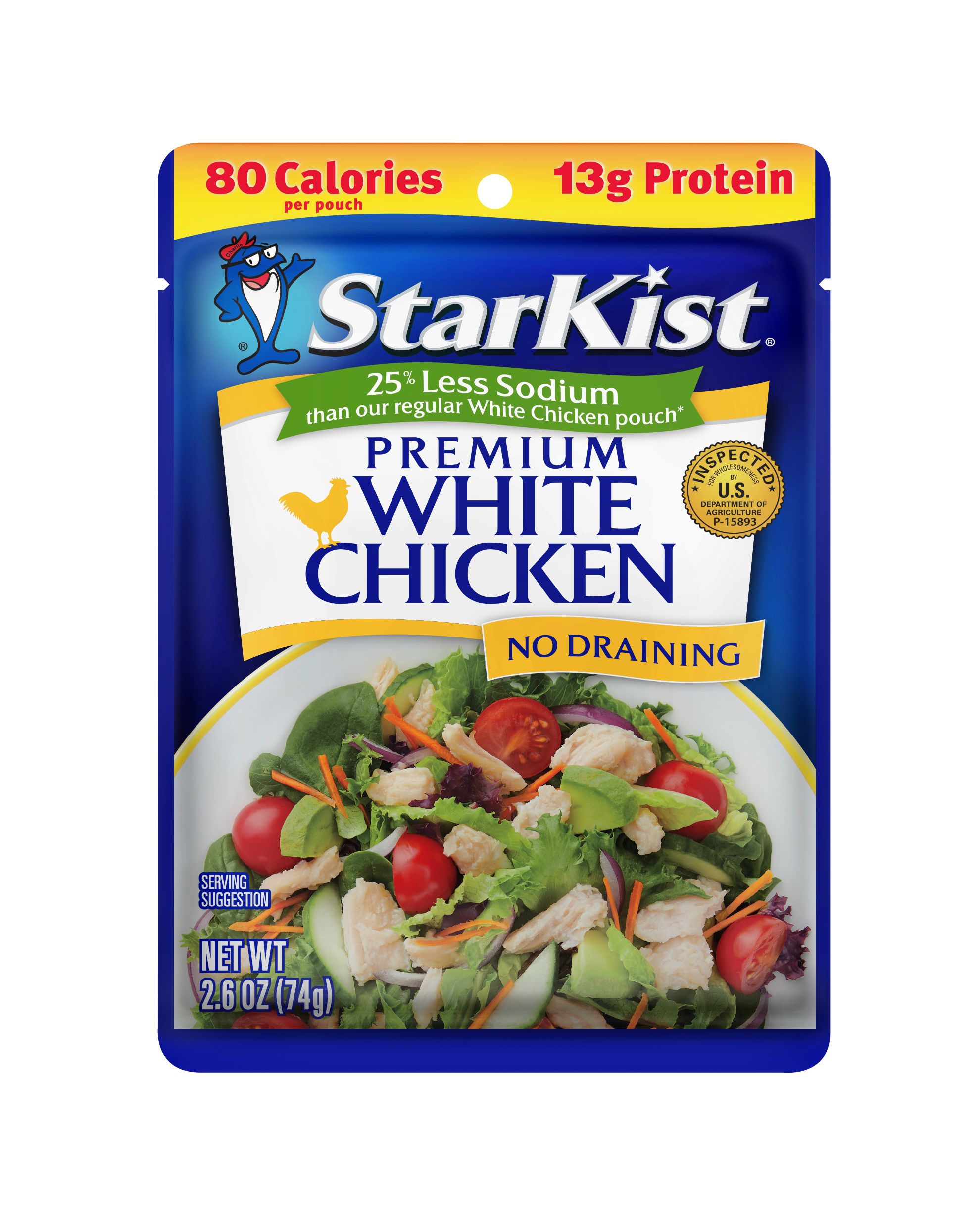 Starkist 25 Percent Less Sodium Premium White Chicken, 2.6 Ounce Pouch -- 12 per case