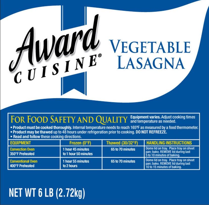 Award Cuisine Trio Vegetable Lasagna, 96 Ounce -- 4 Per Case