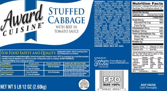 Award Cuisine Stuffed Cabbage Roll With Beef In Tomato Sauce, 92 Ounce -- 4 Per Case