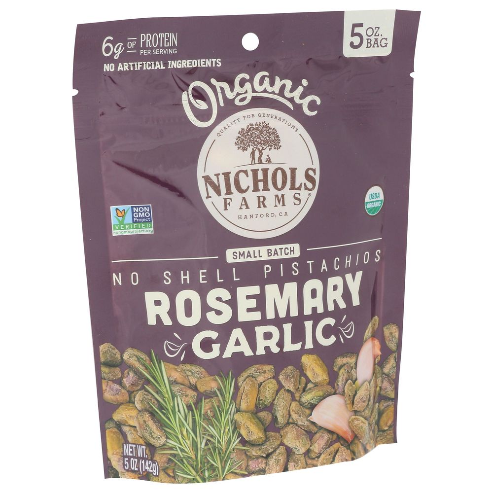Nichols Farms Organic Rosemary Garlic No Shell Pistachios, 5 Ounce -- 12 Per Case
