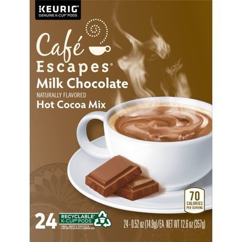 Cafe Escapes Milk Chocolate Hot Cocoa Mix K-cup Pod, 24 Count -- 4 Per Case