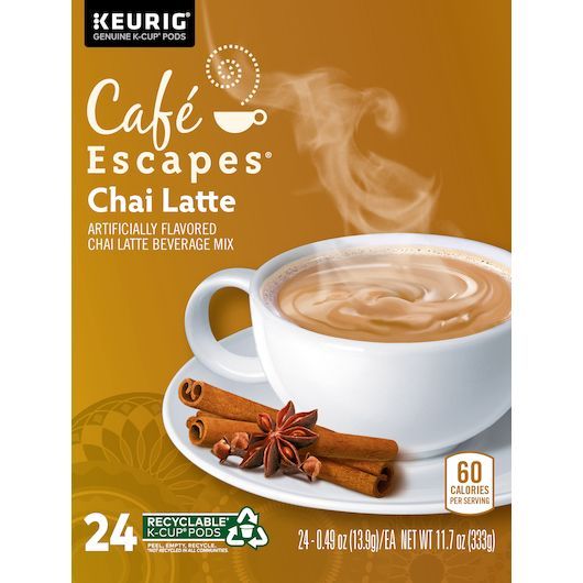 Cafe Escapes Chai Latte K-cup Pod, 24 Count -- 4 Per Case