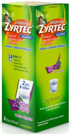 Zyrtec Dye Free Sugar Free Allergy Syrup, 3.4 Fluid Ounce -- 12 Per Case