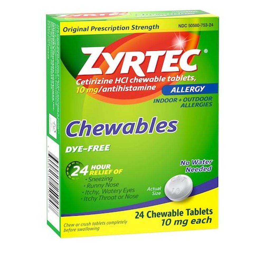 Zyrtec Indoor And Outdoor Allergy Chewable Tablets, 24 Count -- 24 Per Case