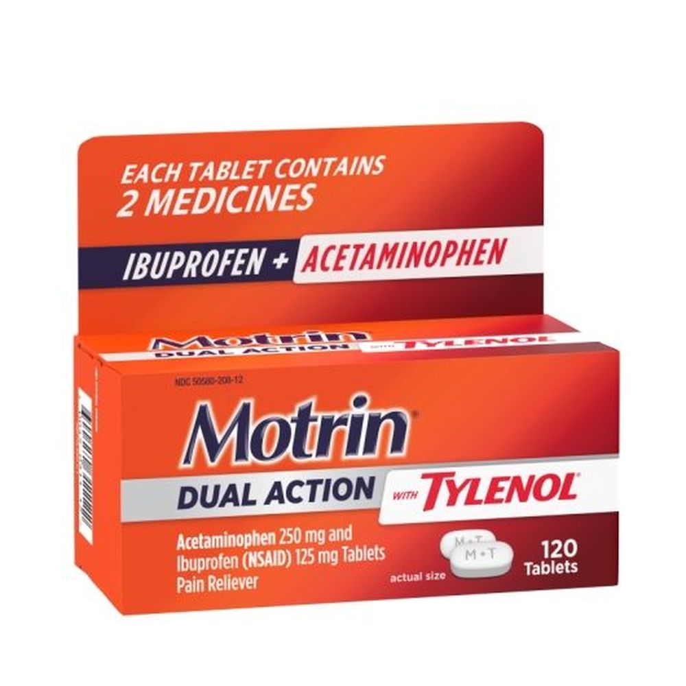 Motrin Dual Action With Tylenol Tablet, 120 Count -- 24 Per Case