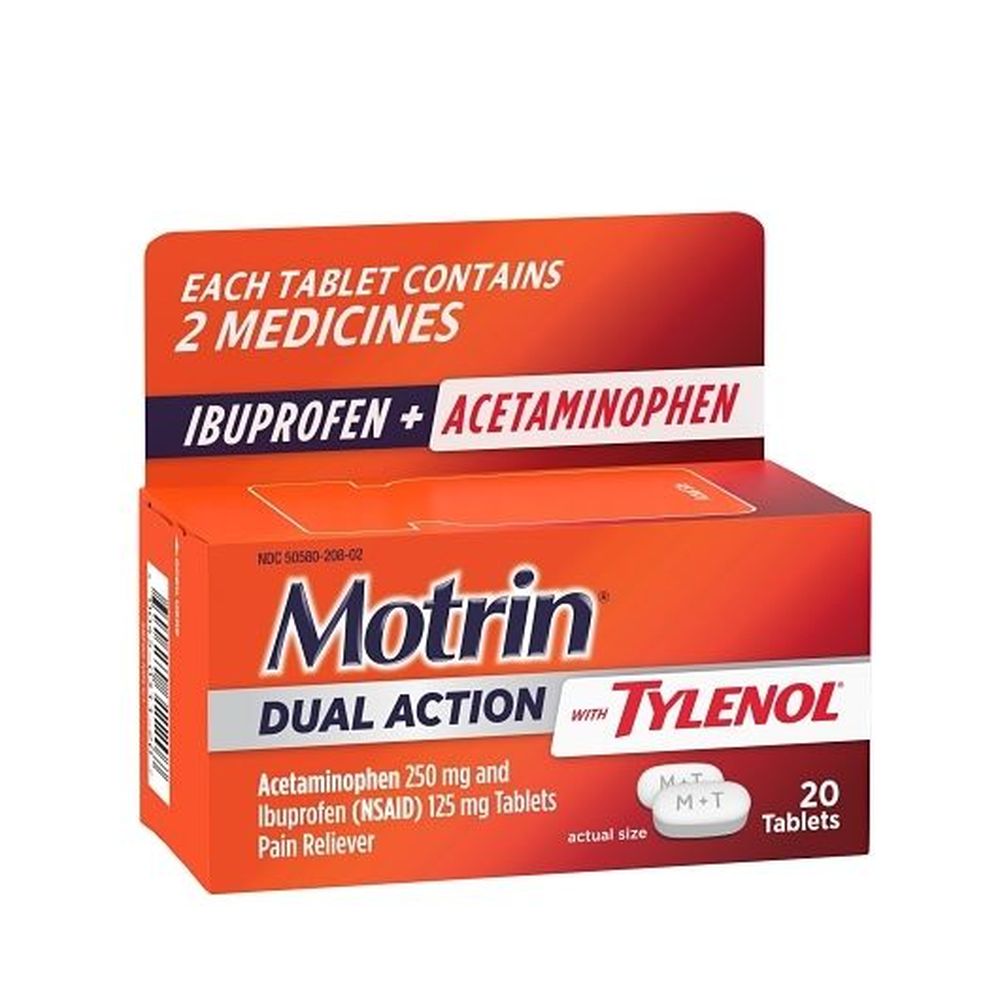 Motrin Tylenol Dual Action Pain Reliever Tablets, 20 Count -- 24 Per Case