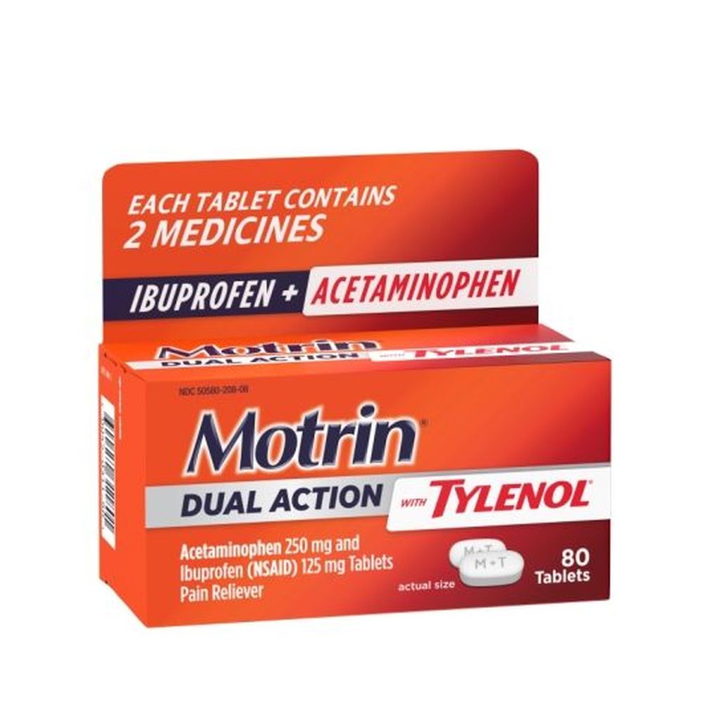 Motrin Tylenol Dual Action Pain Reliever Tablets, 80 Count -- 24 Per Case