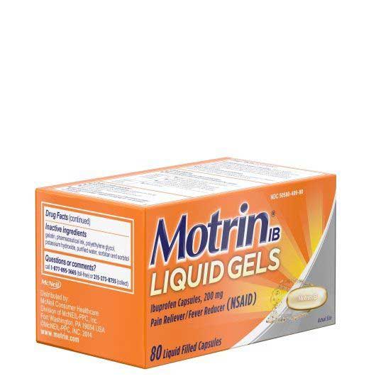 Motrin Ib Ibuprofen Pain Reliever Fever Reducer Liquid Gel Capsules, 80 Count -- 24 Per Case